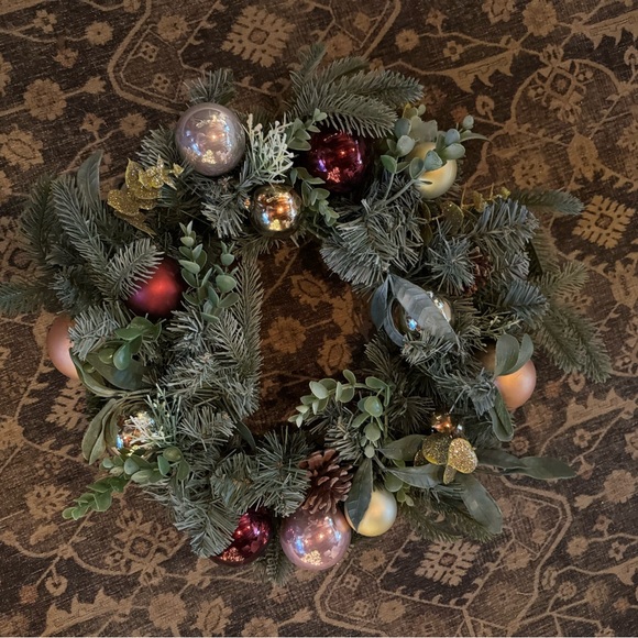 22 inch Artificial Pine Christmas Wreath with Ornaments Gold, Burgundy & Blush - Picture 5 of 6